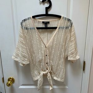 Lace Button-down Cardigan with Tie
